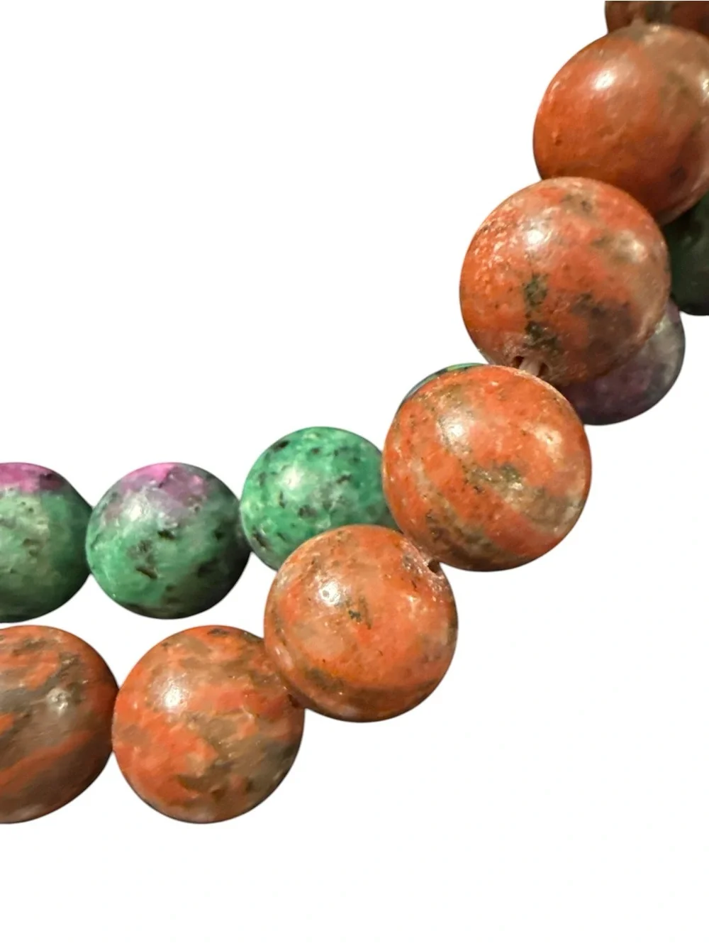 DJOY 925 S. Silver Gemstone Bead Necklace Lot 2 Ruby Zoisite & Red Gemstone 16